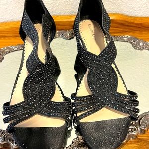 Sparkling comfortable low wedge ebony dress sandals. Charter Club size 12.